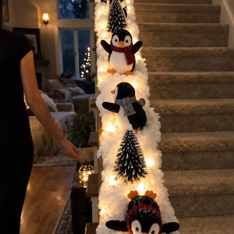 Penguin Staircase Garland with LED Lights