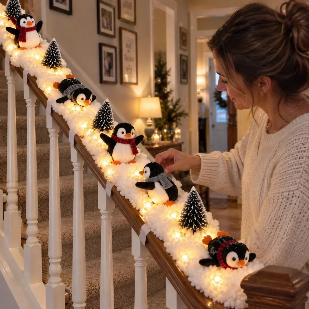 Penguin Staircase Garland with LED Lights