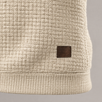 David waffle-textured drawstring hoodie – patch detail and ribbed hem (Beige)