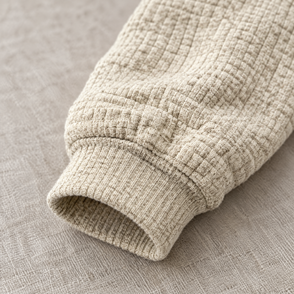David waffle-textured drawstring hoodie – sleeve and ribbed cuff (Beige)