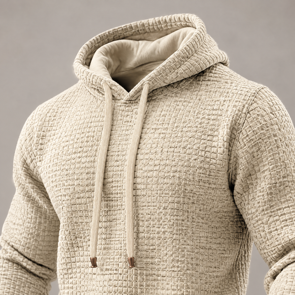 David waffle-textured drawstring hoodie – double-layer hood (Beige)