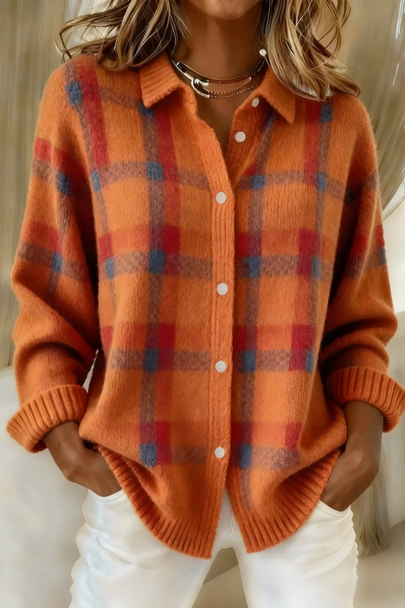 Delphine | Soft Checkered Knit Cardigan