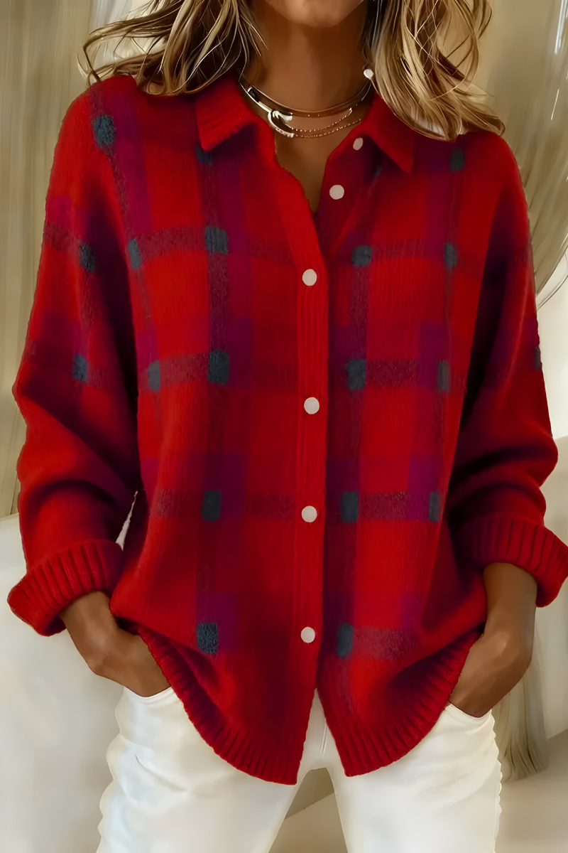Delphine | Soft Checkered Knit Cardigan