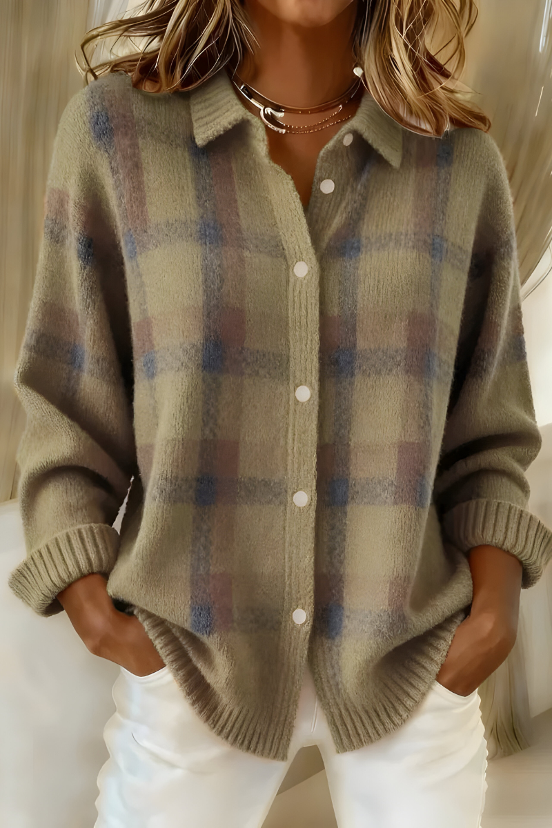 Delphine | Soft Checkered Knit Cardigan