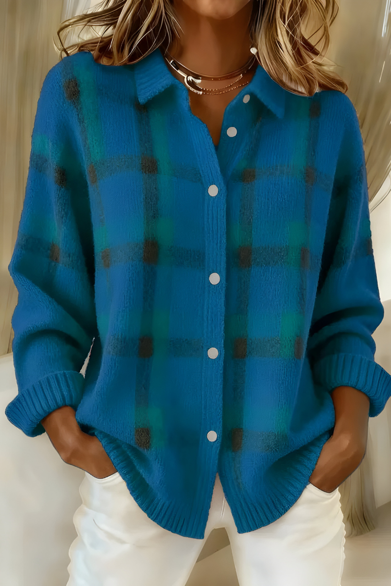 Delphine | Soft Checkered Knit Cardigan