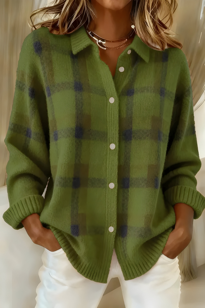 Delphine | Soft Checkered Knit Cardigan