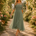 Dominique | Embroidered Lace 3/4-Sleeve Midi Dress