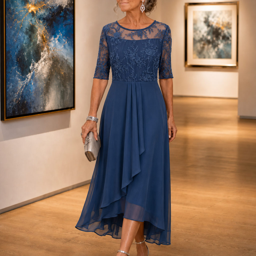 Dominique | Embroidered Lace 3/4-Sleeve Midi Dress