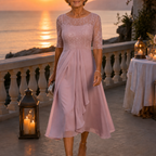 Dominique | Embroidered Lace 3/4-Sleeve Midi Dress
