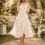 Dominique | Embroidered Lace 3/4-Sleeve Midi Dress