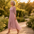 Dominique | Embroidered Lace 3/4-Sleeve Midi Dress