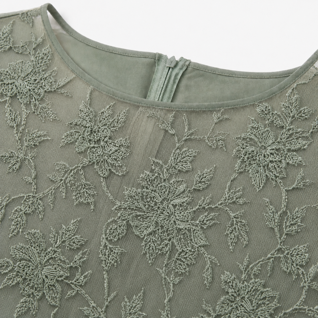 Dominique | Embroidered Lace 3/4-Sleeve Midi Dress