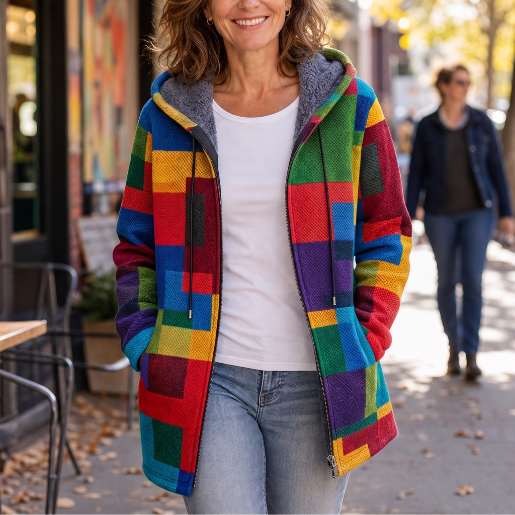 Donna | Artistic Patchwork Hooded Cardigan