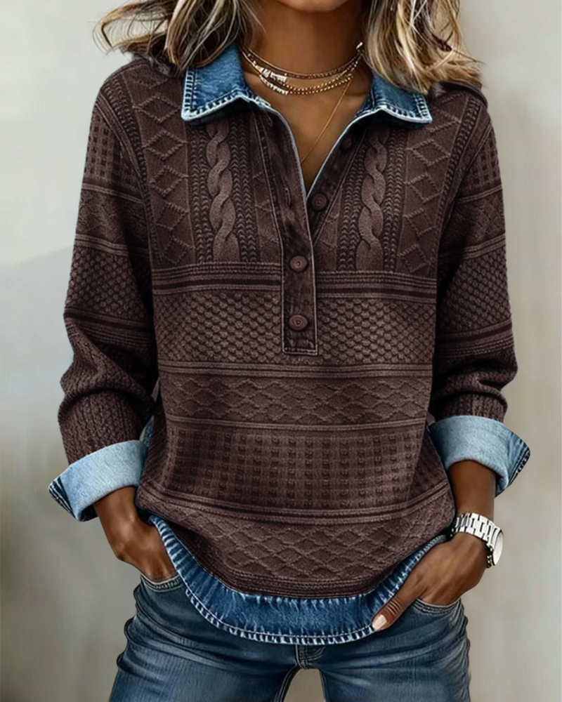 Elena | Half-Button Polo Collar Sweatshirt