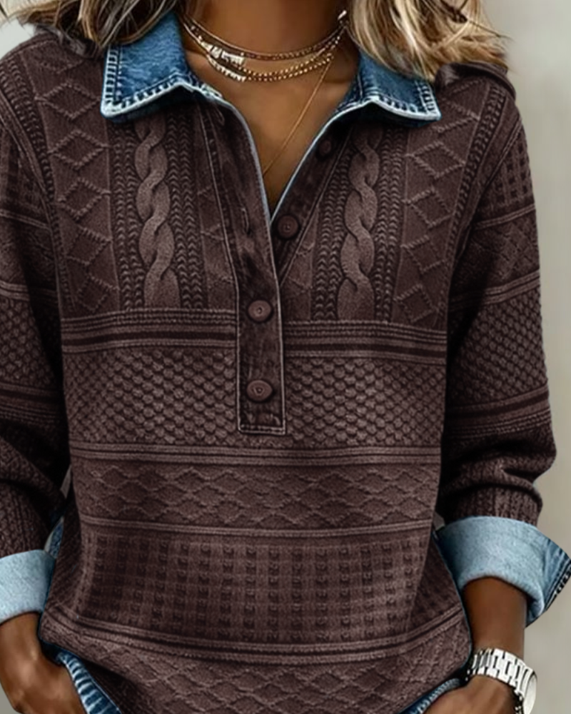 Elena | Half-Button Polo Collar Sweatshirt