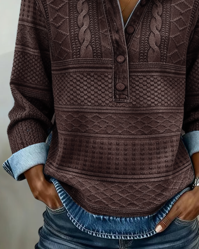 Elena | Half-Button Polo Collar Sweatshirt
