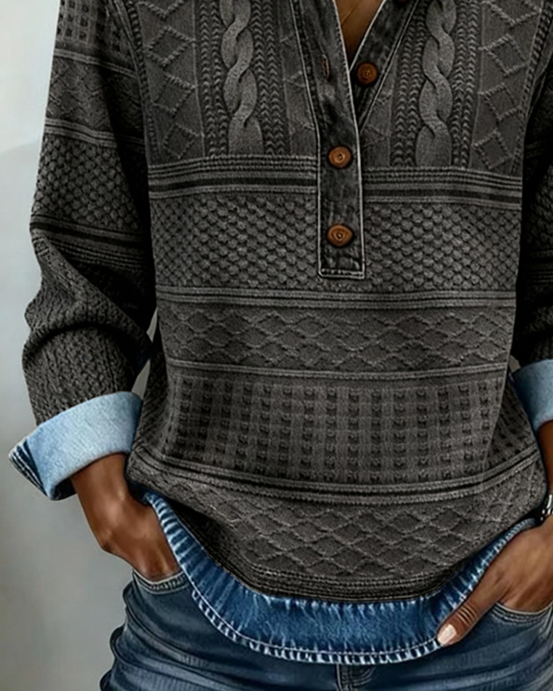 Elena | Half-Button Polo Collar Sweatshirt