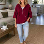 Evie | Ribbed Half-Zip Hooded Knit Top
