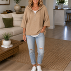Evie | Ribbed Half-Zip Hooded Knit Top
