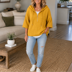 Evie | Ribbed Half-Zip Hooded Knit Top