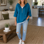 Evie | Ribbed Half-Zip Hooded Knit Top