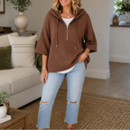 Evie | Ribbed Half-Zip Hooded Knit Top