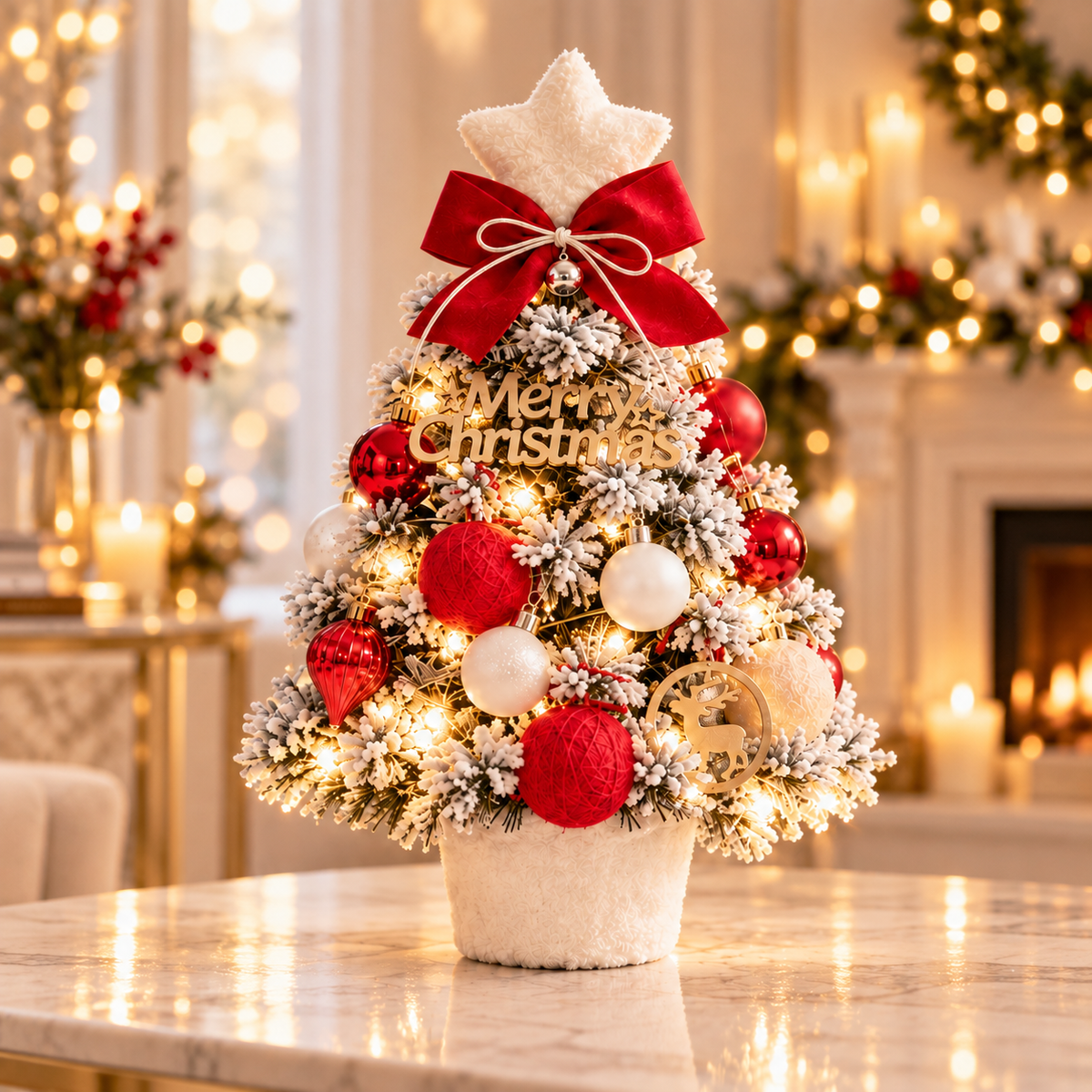 Pre-Decorated Flocked Tabletop Christmas Tree