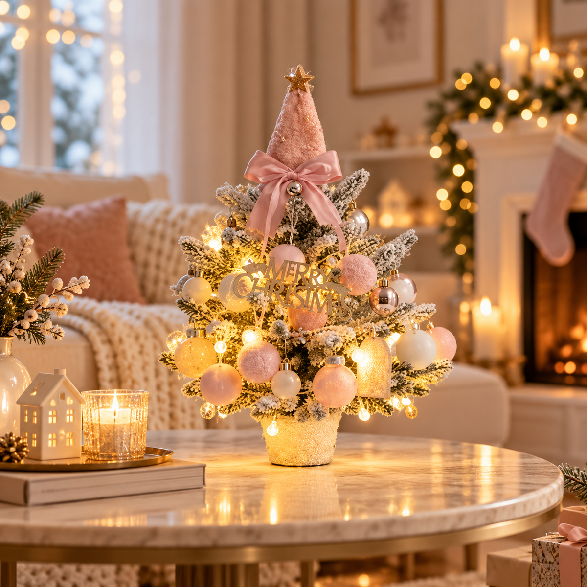 Pre-Decorated Flocked Tabletop Christmas Tree