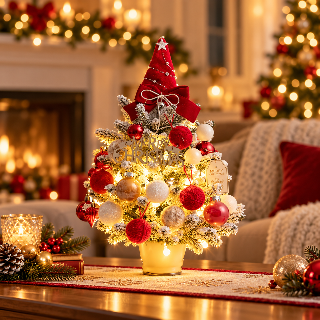 Pre-Decorated Flocked Tabletop Christmas Tree