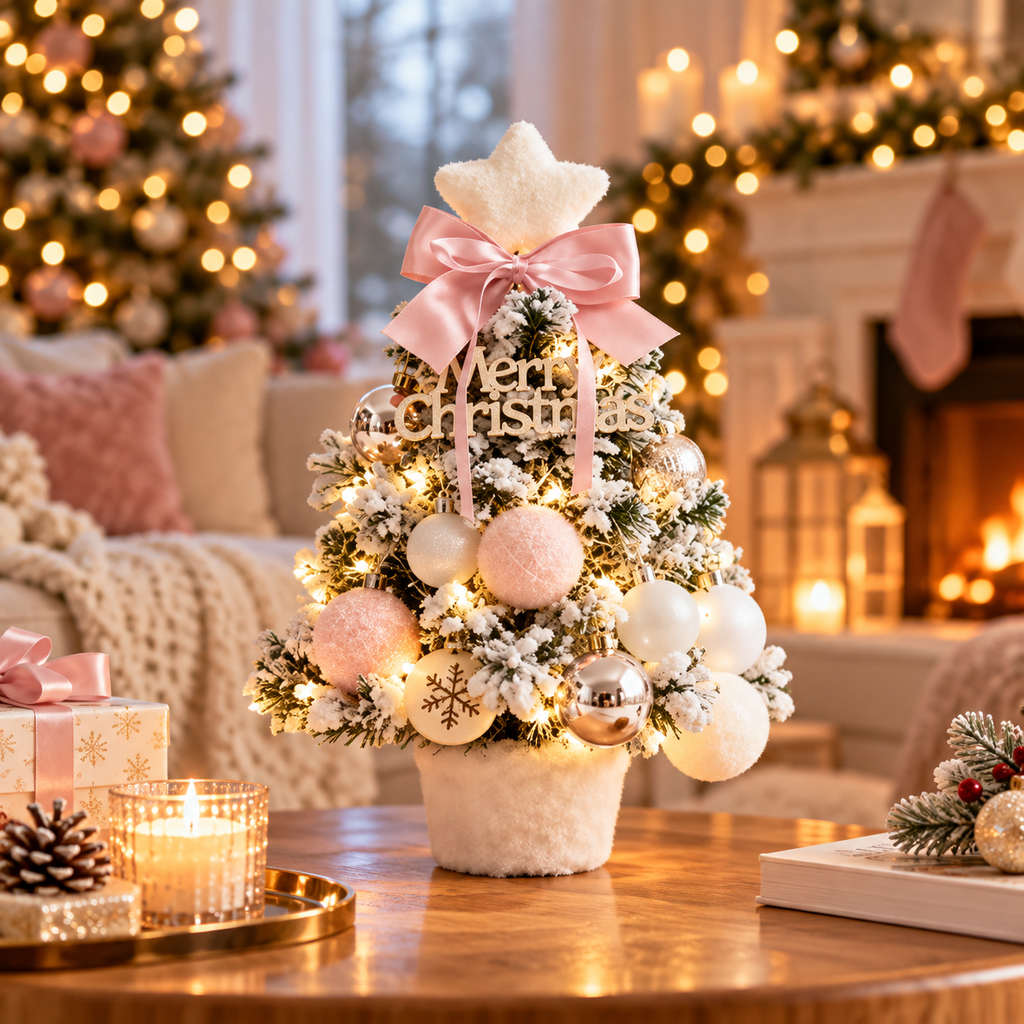 Pre-Decorated Flocked Tabletop Christmas Tree