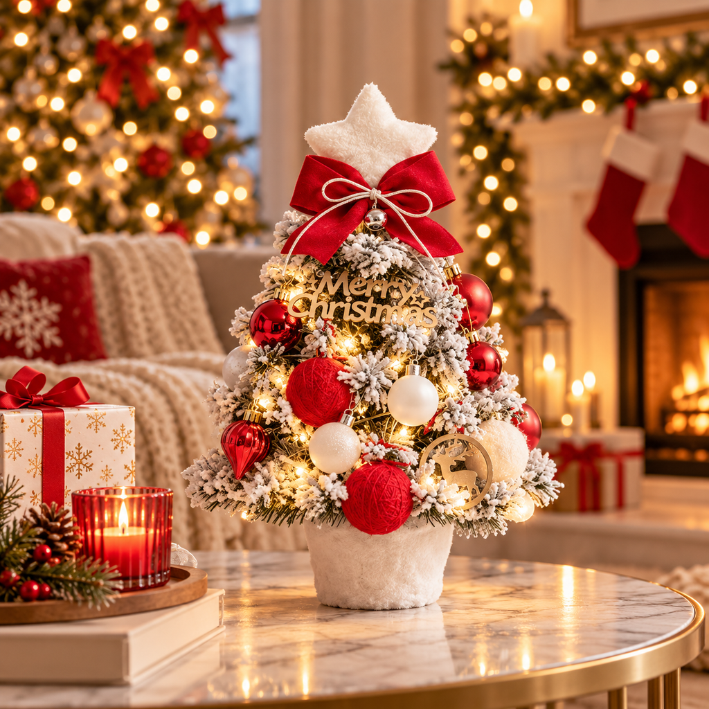 Pre-Decorated Flocked Tabletop Christmas Tree