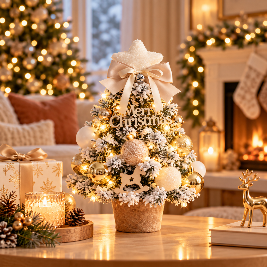 Pre-Decorated Flocked Tabletop Christmas Tree