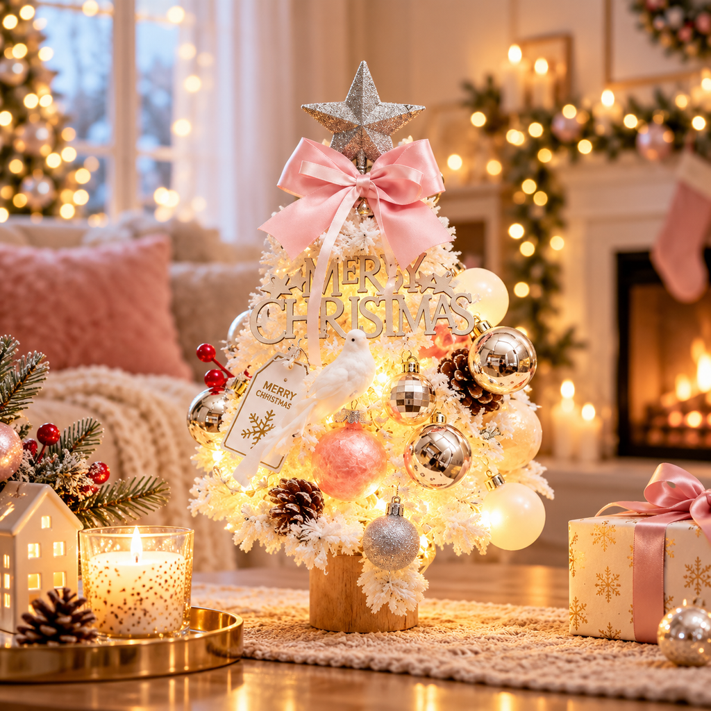 Pre-Decorated Flocked Tabletop Christmas Tree