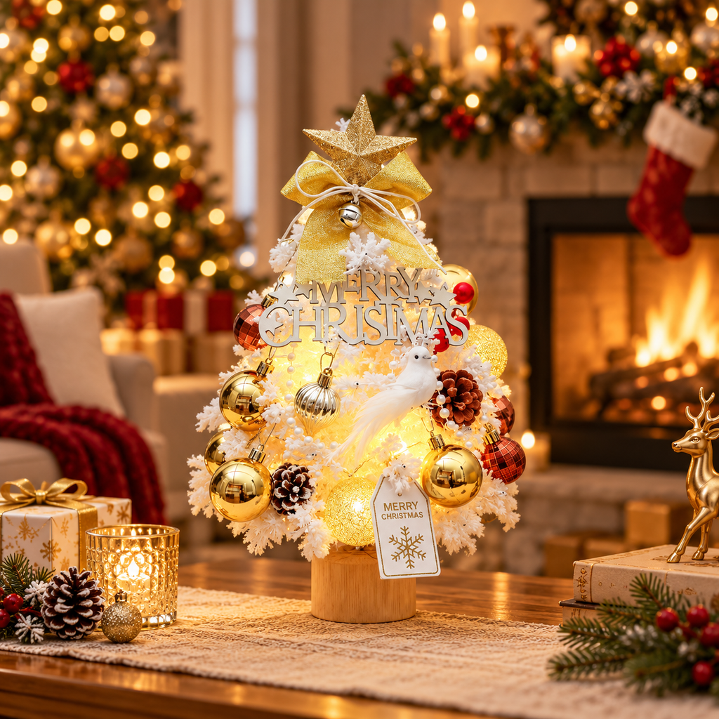 Pre-Decorated Flocked Tabletop Christmas Tree