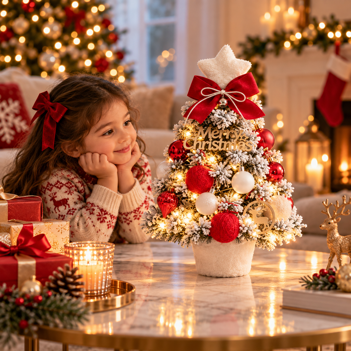 Pre-Decorated Flocked Tabletop Christmas Tree