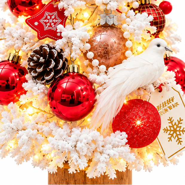 Pre-Decorated Flocked Tabletop Christmas Tree