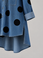 Flora oversized polka dot shirt – side slit and high-low hem (Blue)