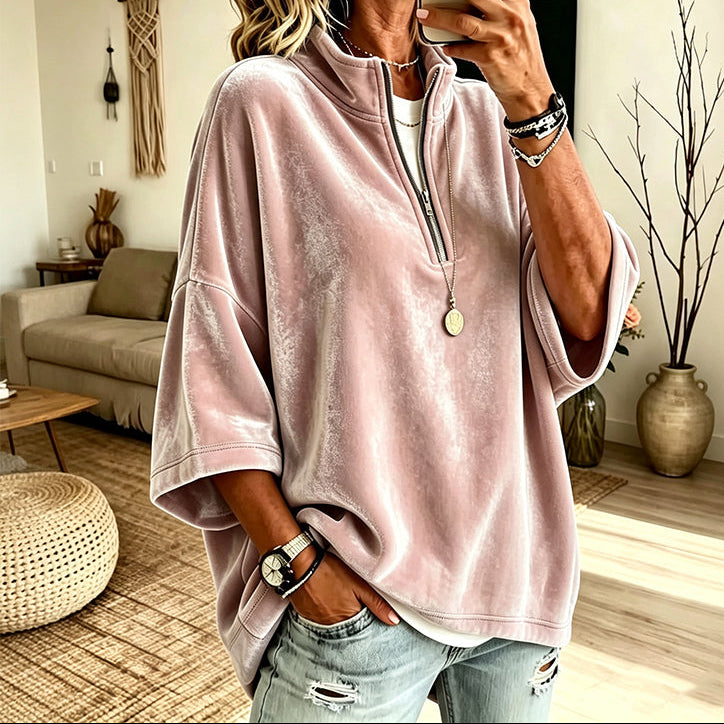 Frankie | Half-Zip Funnel-Neck Velour Pullover