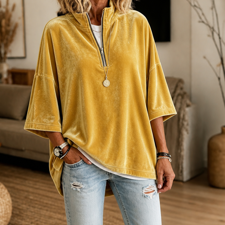 Frankie | Half-Zip Funnel-Neck Velour Pullover
