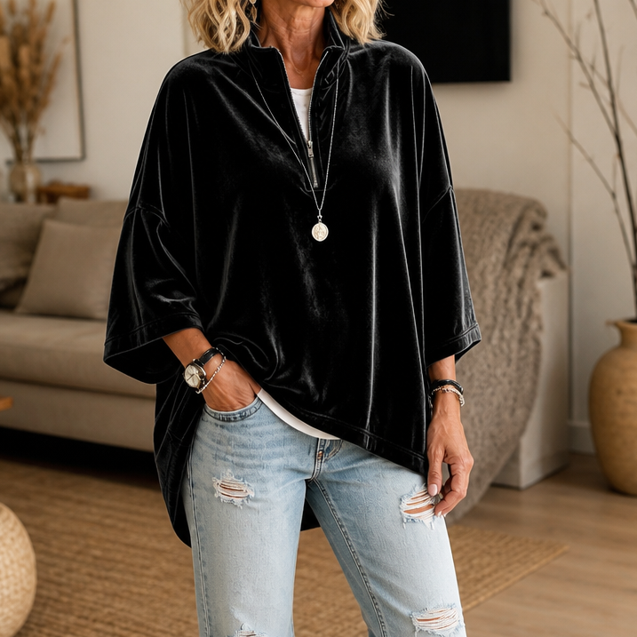 Frankie | Half-Zip Funnel-Neck Velour Pullover