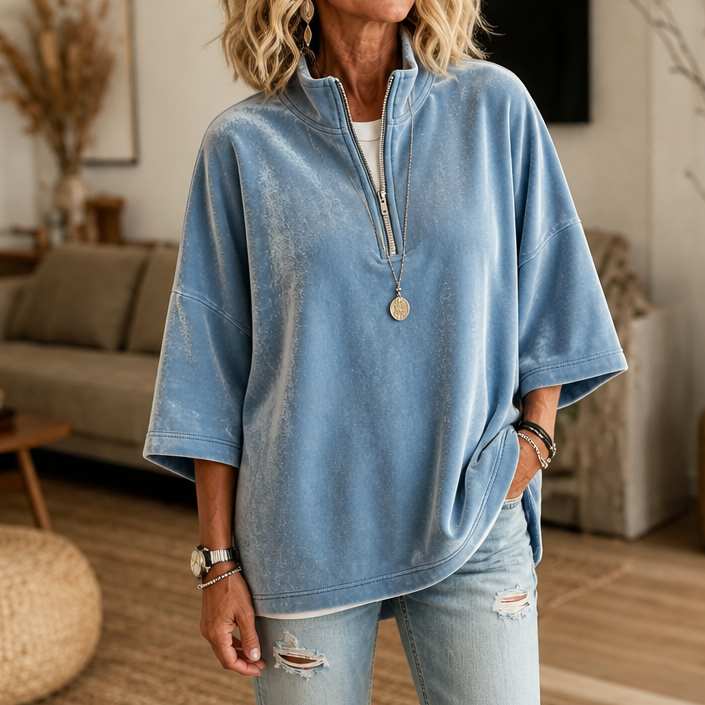 Frankie | Half-Zip Funnel-Neck Velour Pullover