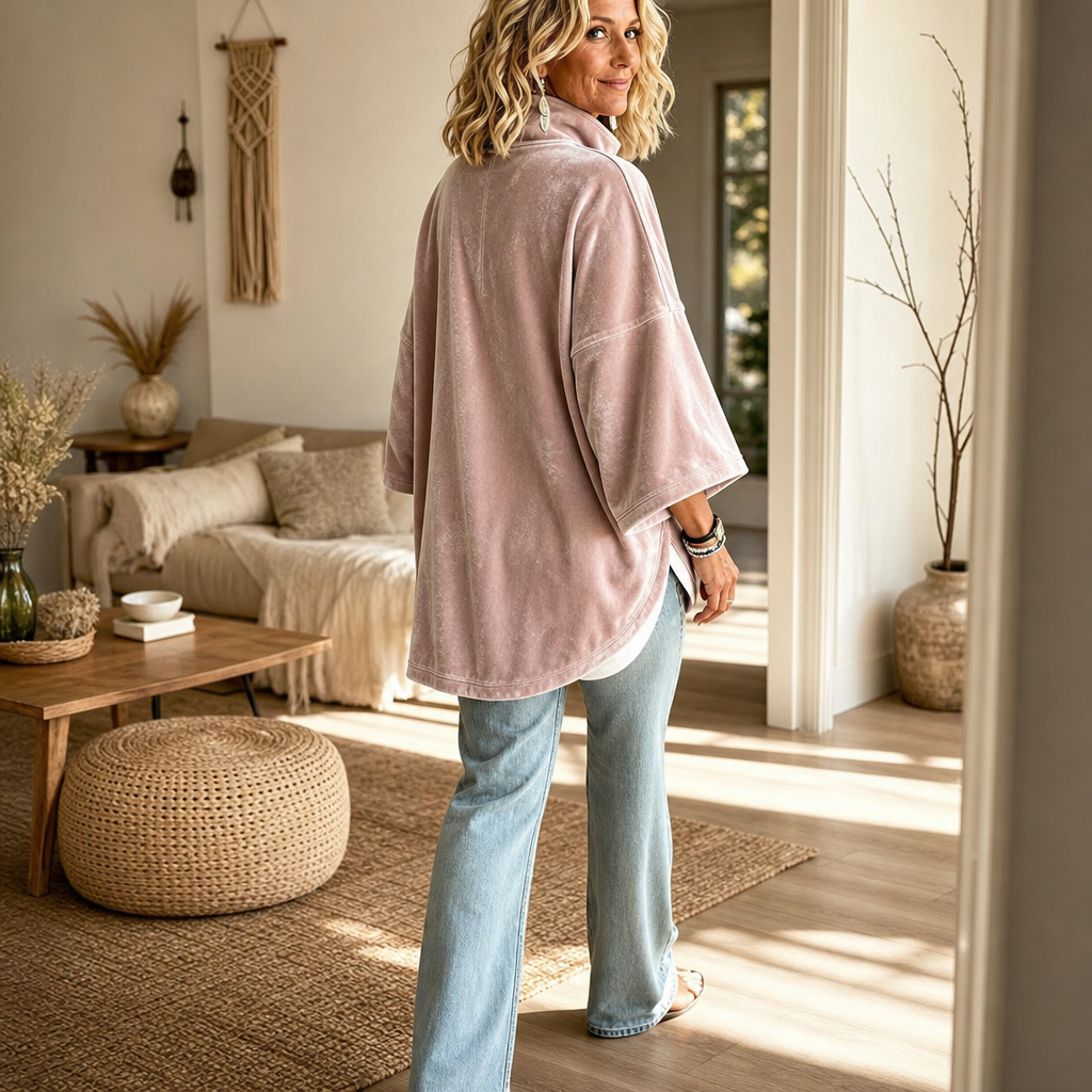 Frankie | Half-Zip Funnel-Neck Velour Pullover
