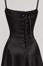 Gabriella satin corset maxi dress – lace-up back (Black)