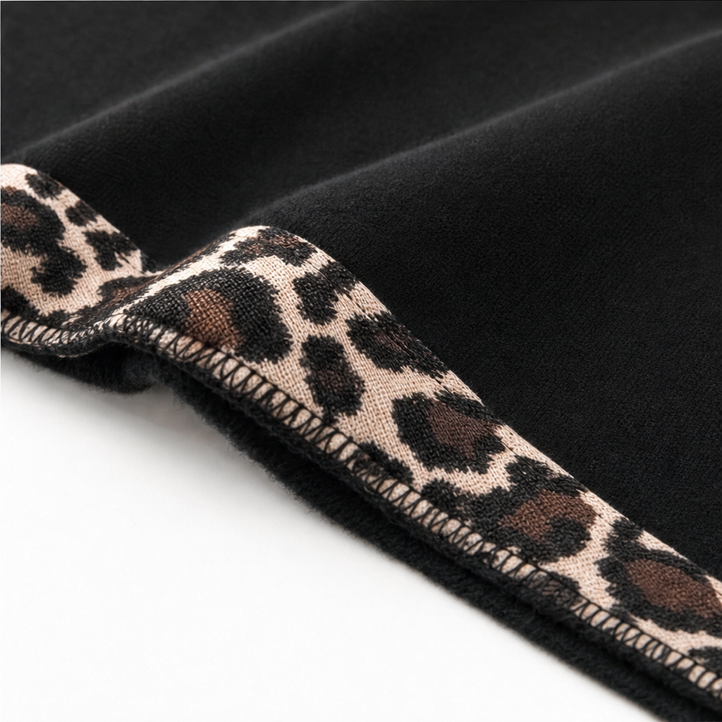 Gail | Leopard Trim Wide Sleeve Off-Shoulder Hoodie