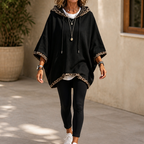 Gail | Leopard Trim Wide Sleeve Off-Shoulder Hoodie