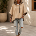 Gail | Leopard Trim Wide Sleeve Off-Shoulder Hoodie