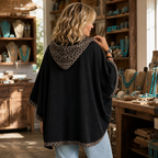 Gail | Leopard Trim Wide Sleeve Off-Shoulder Hoodie