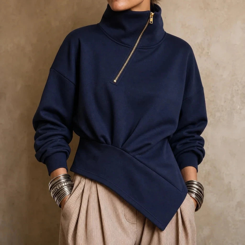 Gia | Asymmetric Diagonal-Zip Sweatshirt