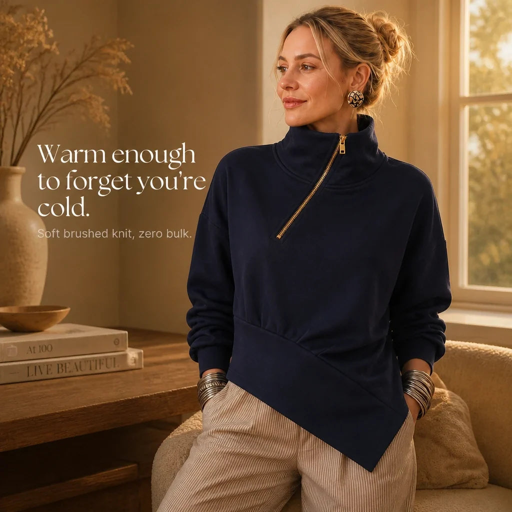 Gia | Asymmetric Diagonal-Zip Sweatshirt