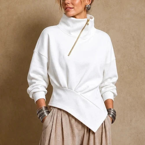 Gia | Asymmetric Diagonal-Zip Sweatshirt